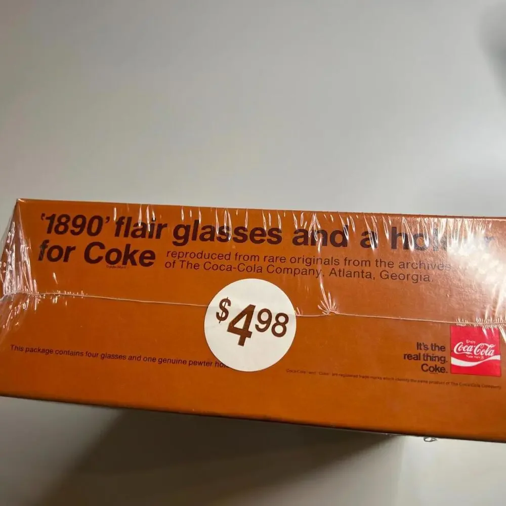 Vintage 1974 Coca-Cola “1890’s Flair Glasses and Pewter Holder” Set – Sealed Box